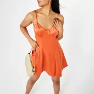 Image of Missguided Satin A Line Mini Dress - Orange