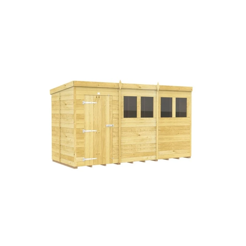 Image of Buttercup Farm 12 x 5 Feet Pent Shed - Single Door W/ Windows - L147 x W358 x H201cm in Brown Brown Unisex