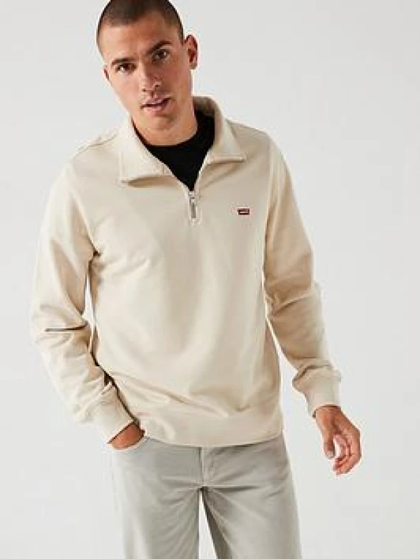 Image of Embroidered Logo Cotton Sweatshirt with Half Zip