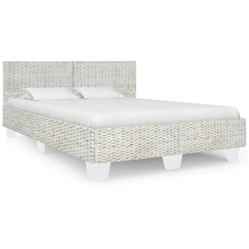 Image of vidaXL Bed Frame Grey Natural Rattan 140x200cm Double Bed Bedroom Furniture