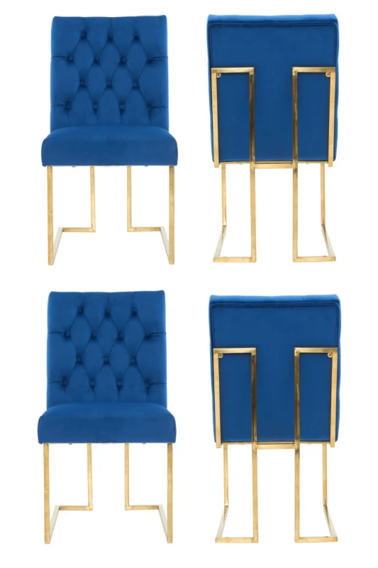Image of Life Interiors Life Interiors Set of 4 Siena Luxury Tufted Velvet Dining Chairs with Gold Frame in Blue Blue One Size Unisex 5056660011752