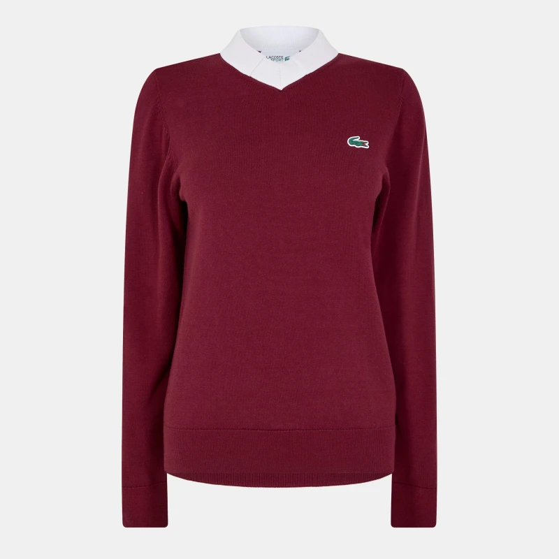 Image of Lacoste Womens Knit Crew Neck Jumper Spleen/White female 10 (38)