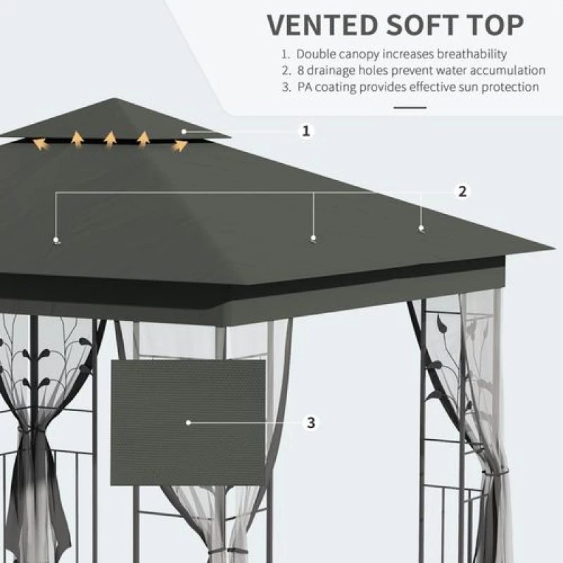Image of Outsunny 3 x 3(m) Garden Gazebo Marquee Tent Canopy Shelter Pavilion Grey 84C-100GY