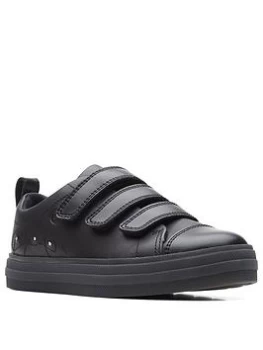 Image of Clarks Kids Flare Bright Light Up Strap School Shoes - Black Leather, Size 2 Older