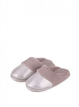 Image of Grey Sparkle Snake Faux Suede Mule Slippers - L