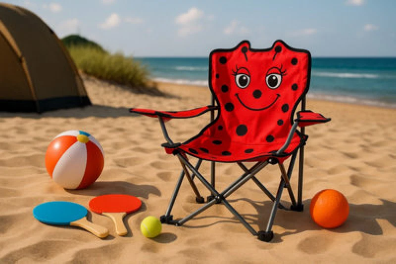 Image of idooka Kids Folding Deck Chair Ladybird Animal Design Camping Outdoors Red unisex