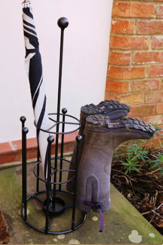Image of Poppy Forge Umbrella And Boot Stand - Wellie Boot Rack - Solid Steel - L30.4 X W30.4 X H83.8cm - Black