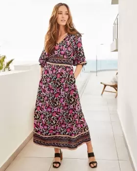 Image of Cotton Traders Womens Border Print Maxi Dress in Black