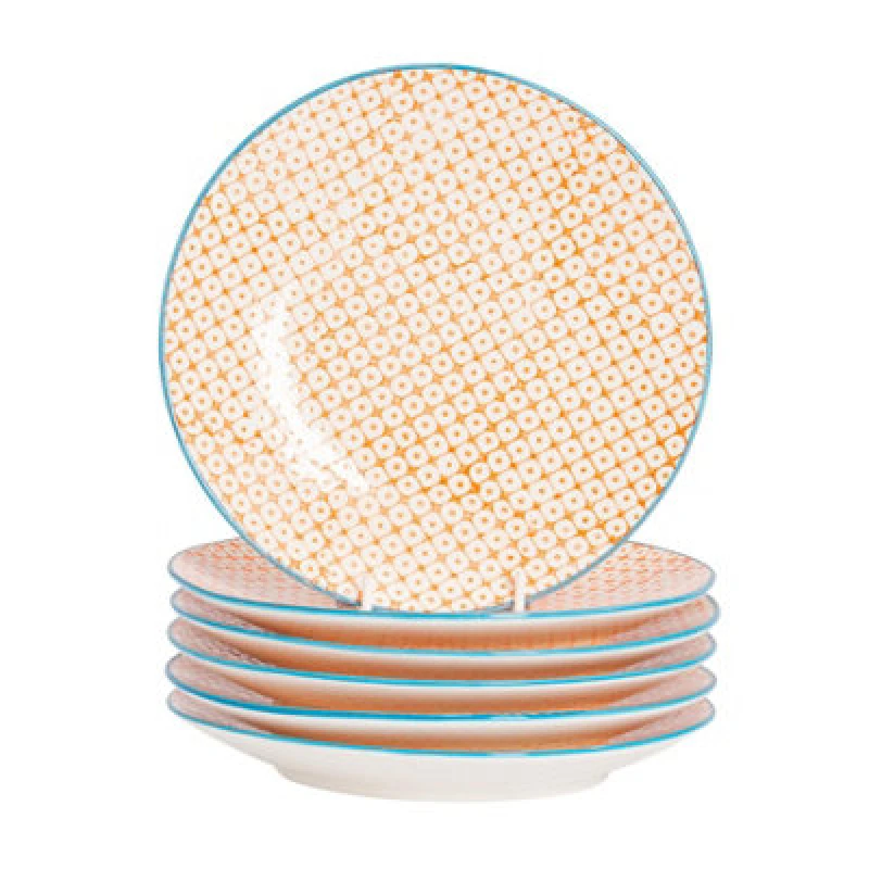 Image of Nicola Spring Hand-Printed Side Plates - 18Cm - Orange - Pack Of 6