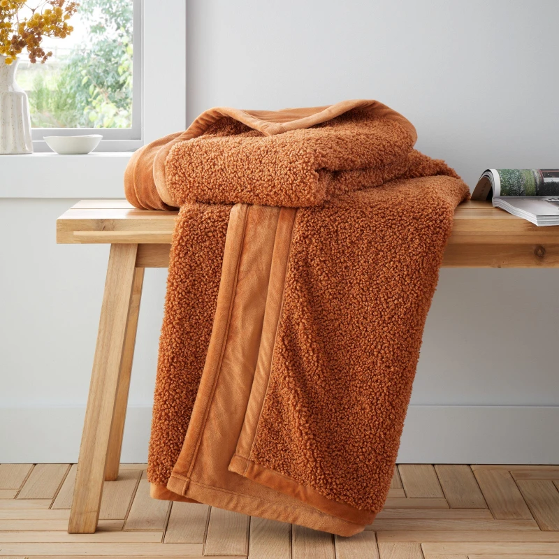 Image of Catherine Lansfield So Soft Velvet Boucle 130cm x 170cm Throw Caramel