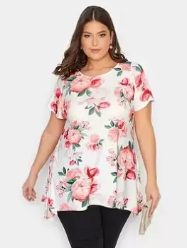 Image of Yours Floral Hank Hem Top - White, Size 16, Women
