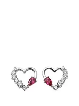 Image of The Love Silver Collection Sterling Silver Created Ruby & Cubic Zirconia Heart Stud Earrings, Silver, Women