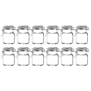 Image of Set of 12 Glass Clip Top Lid Spice Jars Clear