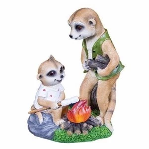 Image of GardenKraft Campfire Meerkats Papa and Baby Ollie With Solar Garden Light