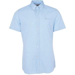 Image of Barbour Mens Gingham 27 Tailored Shirt Sky Blue Medium