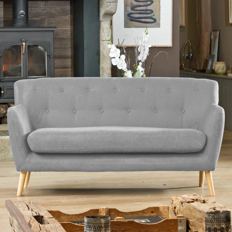 Image of Artemis Home Lynwood 177cm Wide Scandi Style Hessian Fabric 3 Seat Sofa in Light Grey Light Grey Unisex