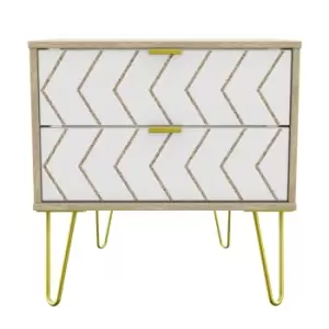 Image of Jigsaw Wireless Charging White Oak Effect 2 Drawer Side Table (H)570mm (W)395mm