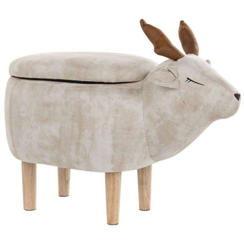 Image of Beliani Storage Animal Stool Reindeer Fabric Beige Reindeer