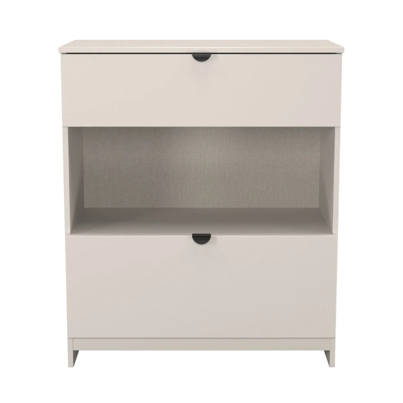 Image of Welcome Furniture Ready Assembled Bora 2 Drawer Open Shelf Deep Chest, Cream BOP649KMKM