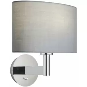 Image of Wall Light & Shade Chrome Plate & Grey Fabric 60W E27 Living Room e10616