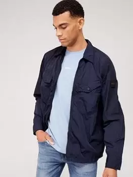 Image of BOSS Lovel Zip 9 Overshirt, Dark Blue, Size L, Men