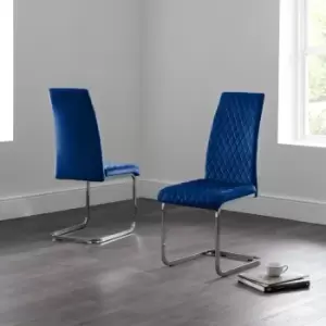 Image of Julian Bowen Set of 4 Calabria Velvet Cantilever Chairs Blue