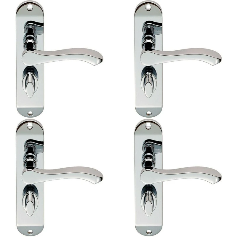 Image of Loops 4x PAIR Scroll Lever Door Handle on Bathroom Backplate 180 x 40mm Chrome Multi