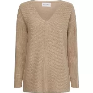 Image of CALVIN KLEIN Wool V Neck Knit Jumper - Beige