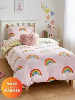 Image of Catherine Lansfield Rainbow Hearts Soft Cosy Fleece Duvet Cover Set, Pink, Size Junior