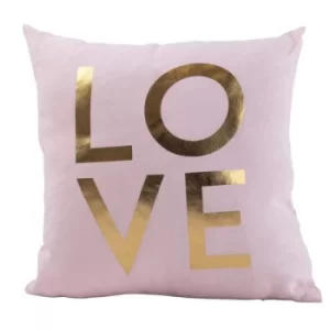 Image of Pink Velvet Fabric 'With Love' Filled Cushion 25cm