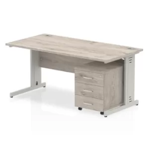 Image of Impulse 1600 Straight Wire Managed Workstation With Three Drawer Mobile Pedestal Bundle Grey Oak