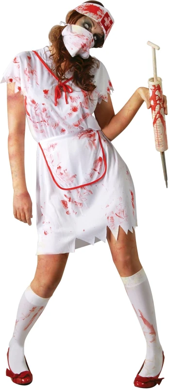 Image of Fiestas Guirca Fancy Dress Adult Zombie Nurse in Red Size: Medium Red Unisex M
