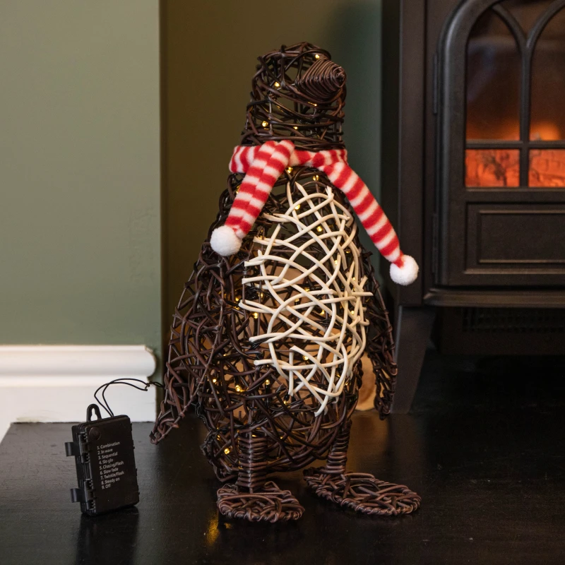 Image of 40cm Battery Operated Light up Brown Christmas Penguin with 60 Warm White LEDs