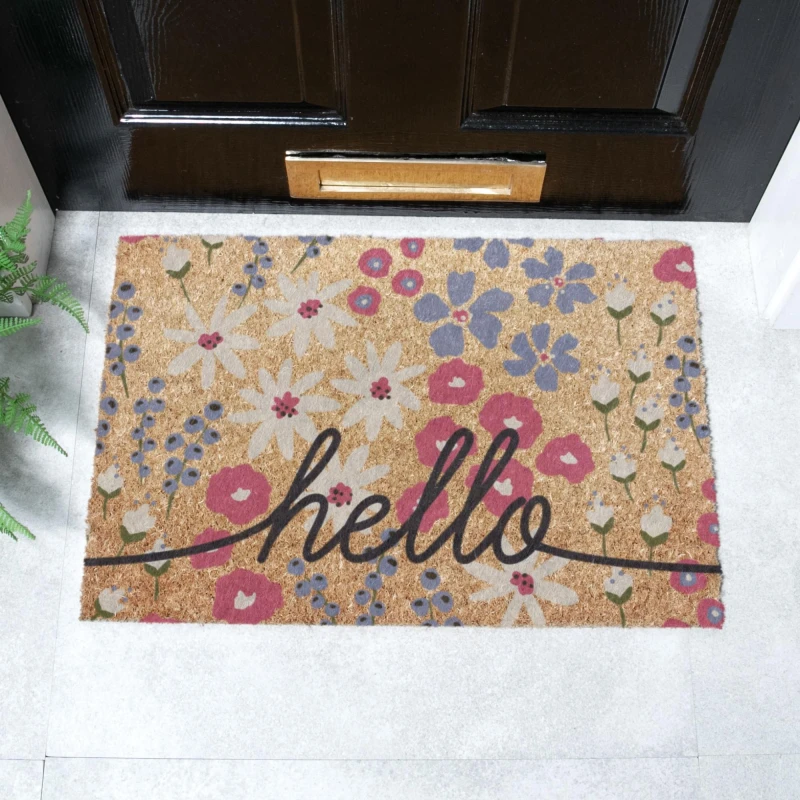 Image of Artsy Mats Hello Scribbly Floral Doormat (60 X 40Cm), Brown 6040W-HSCRIBFLO