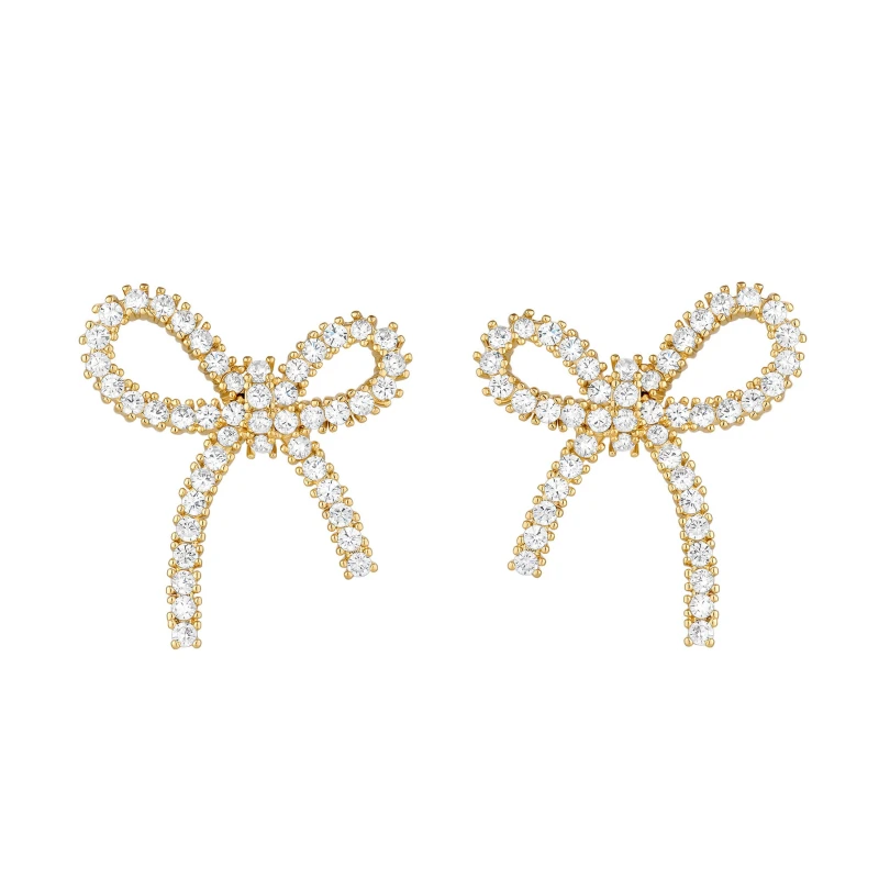 Image of Jon Richard Gold Plated Cubic Zirconia Bow Earrings Jewellery Sets One Size Gold 42541810000