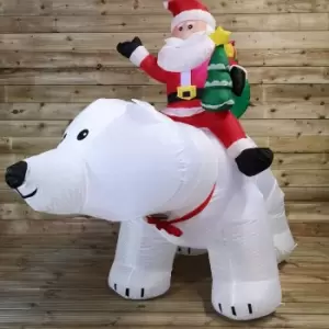 Image of 6ft (175cm) LED Christmas Inflatables Santa's On Polar Bear Animated Decorations