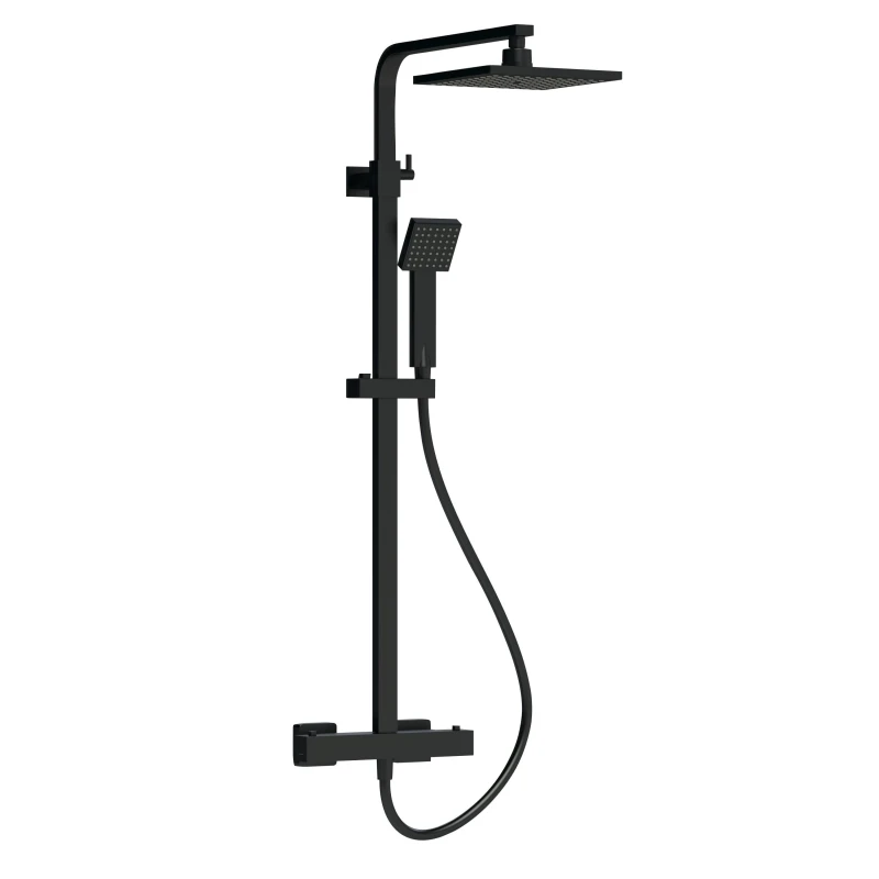Image of Balterley Empire Square Shower Kit & Fixed Head, Adjustable Handset - Matt Black Unisex