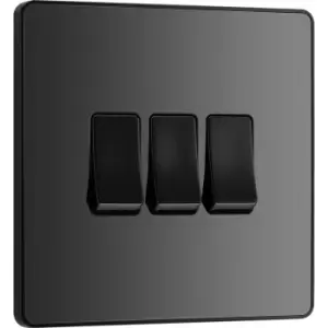 Image of BG Evolve Chrome ( Ins) Triple Light Switch, 20A 16Ax, 2 Way in Black Steel