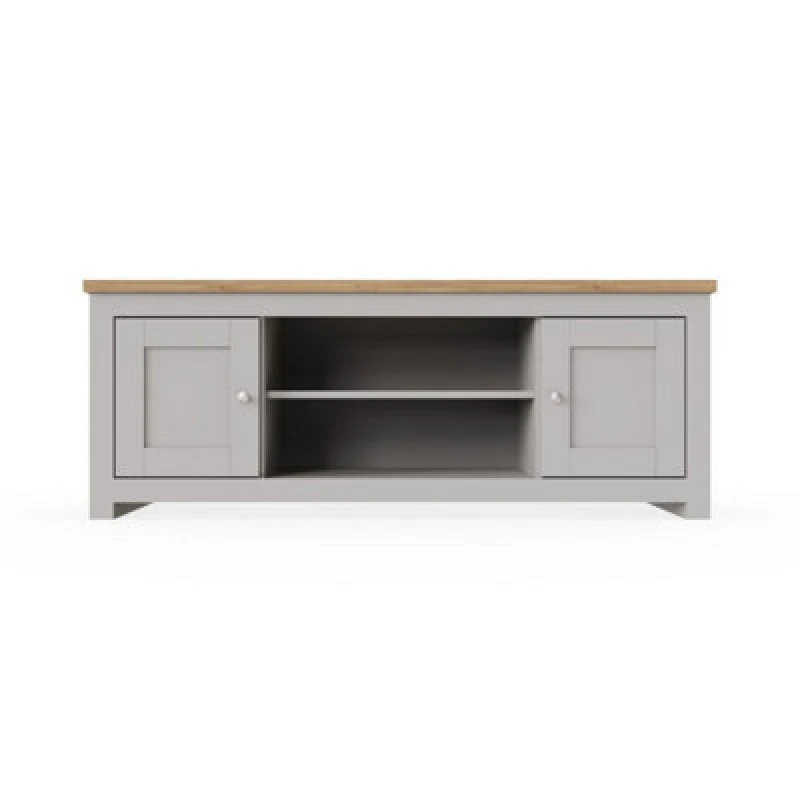 Image of Timber Art Design Lisbon Light Grey TV Unit Stand Media Cabinet 2 Doors + Shelf