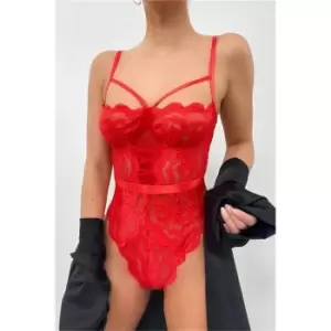 Image of I Saw It First Red Lace Triangle Cup Bodysuit - Red