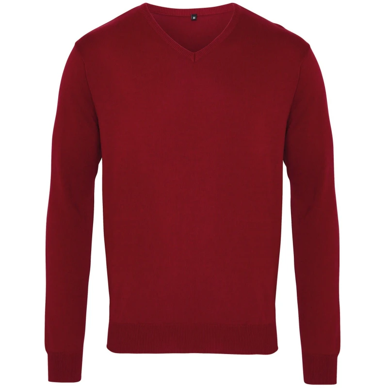 Image of Premier Premier Men V-Neck Knitted Sweater in Burgundy Size: X-Small Burgundy XS Male 5057080145973