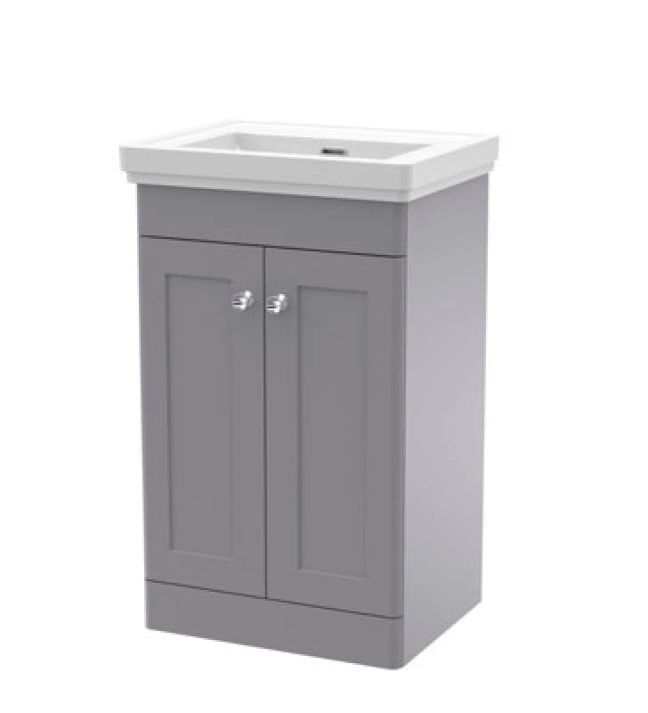 Image of NUIE Nuie - Classique Floor Standing 2-Door Vanity Unit with Basin 500mm Wide Satin Grey - 0 Tap Hole CLC223H