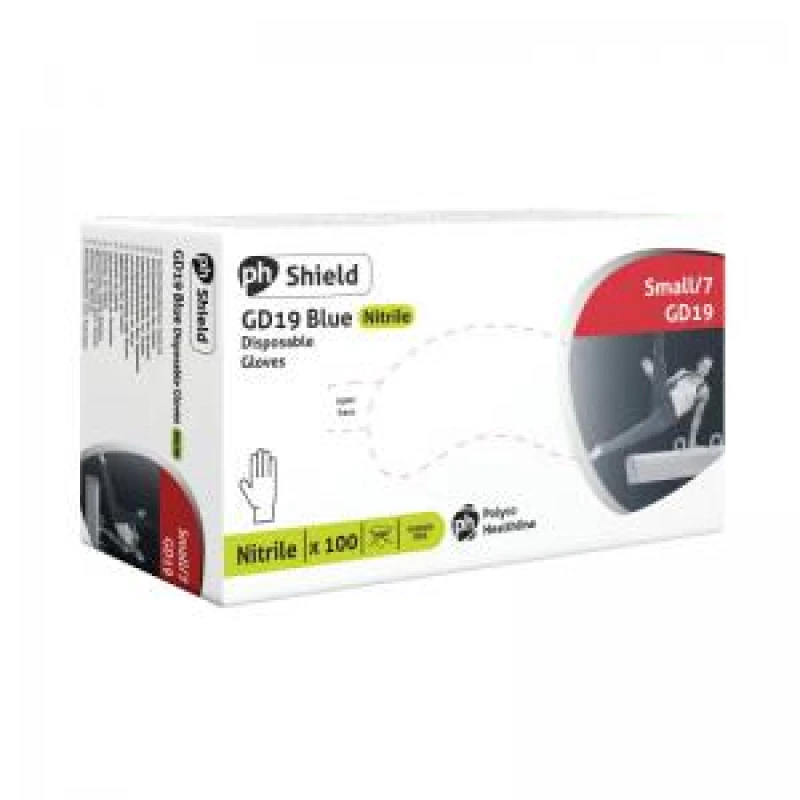 Image of Shield Powder-Free Nitrile Gloves Blue S (100 Pack) GD19-S