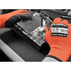 Image of Polyco Matrix MOP09 Size 9 Seamless Knitted Gloves Polyurethane Palm Coating Orange