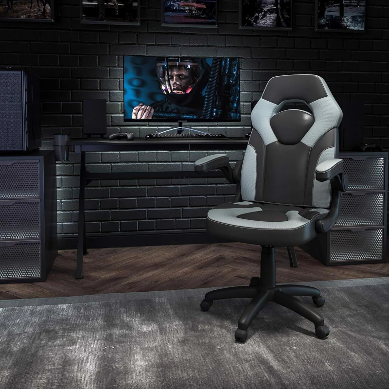 Image of FWStyle FWStyle Black & Grey Faux Leather Racer Style Deluxe Gaming Chair Black One Size Unisex 5056413134028