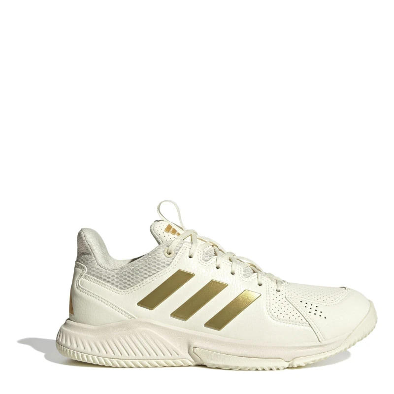 Image of adidas Womens Court Flight Netball Shoes White/Gold female 4 (36.7)