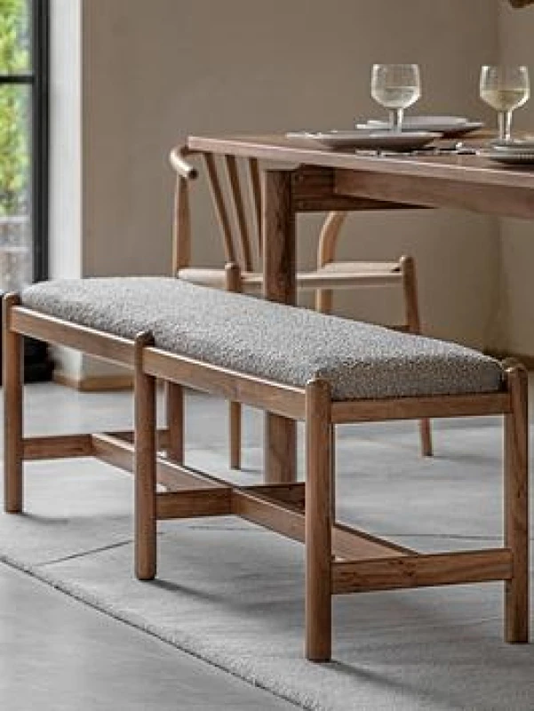 Image of EDITE Chico Boucle Upholstered 3 Seater Dining Bench (160 cm) Natural ONE SIZE