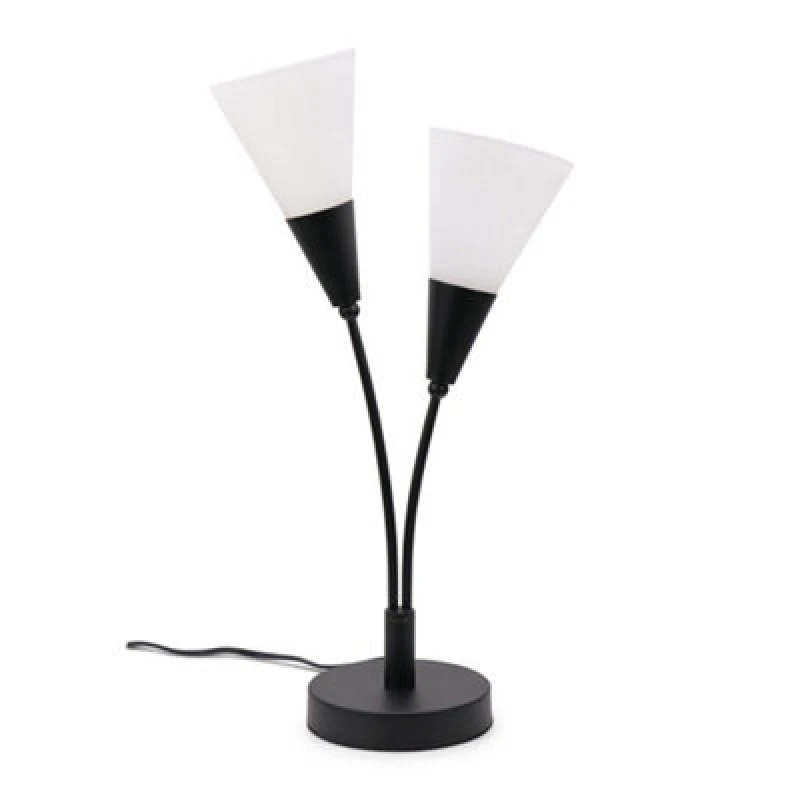 Image of ValueLights Kristina Frosted White Shade 2 Way Metal Uplighter Table Lamp Black