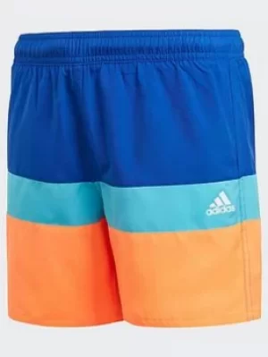Image of Boys, adidas Colorblock Swim Shorts, Black/Red, Size 7-8 Years