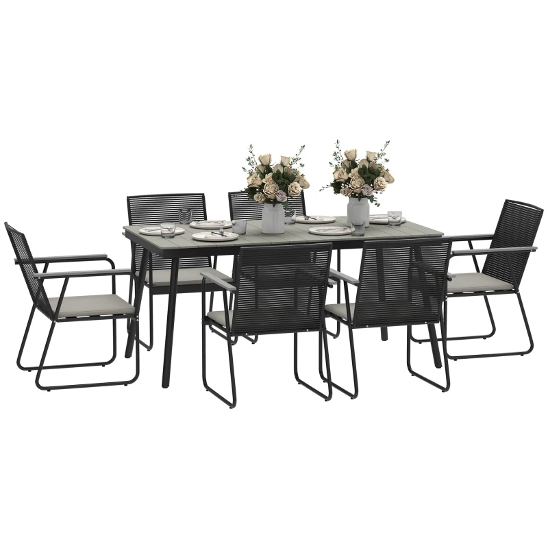 Image of Outsunny Outsunny 6 Seater Garden Dining Set with Cushions Rattan Backrest - Grey